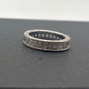 Diamonique Sterling Engraved Baguette Eternity Wedding Band Size 5